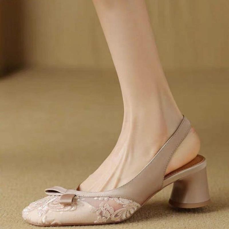 Fashion Sexy Lace Women's High Heels Sandals Designer Bow Heeled Shoes 2025 Summer Elegant Chunky Pumps Party Dress Zapatillas De Mujer