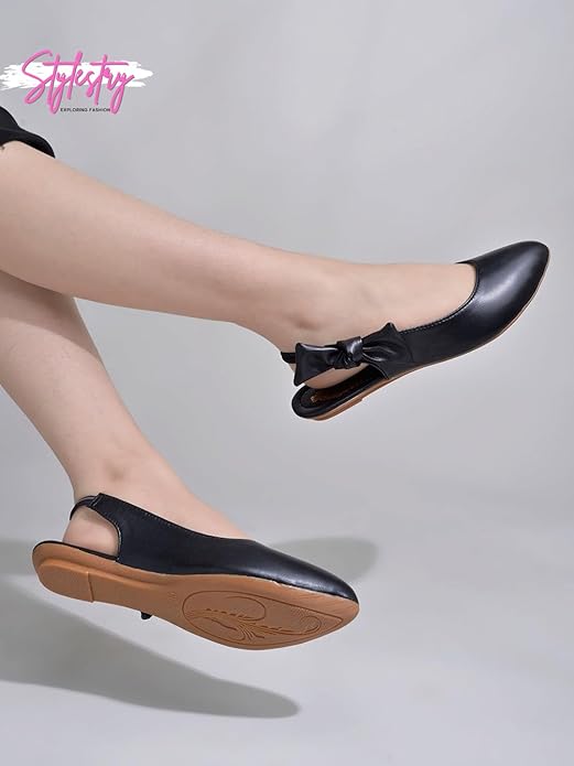 Pantofi Femei Shoetopia cu Vârf Ascuțit și Fundă Laterală Stilati & Confortabili || Pantofi Balerini Slingback pentru Încălțăminte Casual & de Petrecere