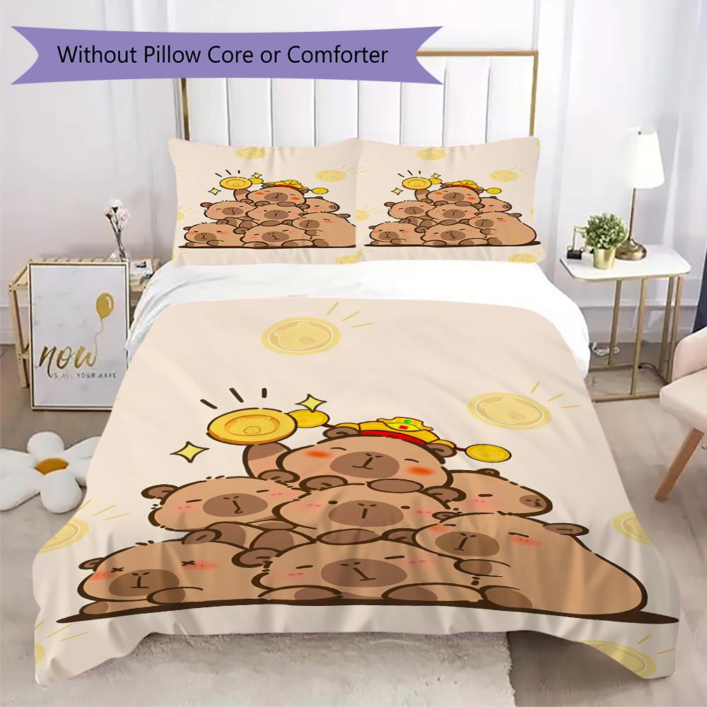 1 Stück Capybara süßes Muster Bettwäsche Steppdecke Set Bettbezug Kissenbezug Heimdekoration Geburtstagsgeschenk (1 Bettbezug + 2 Kissenbezüge, ohne Füllung)