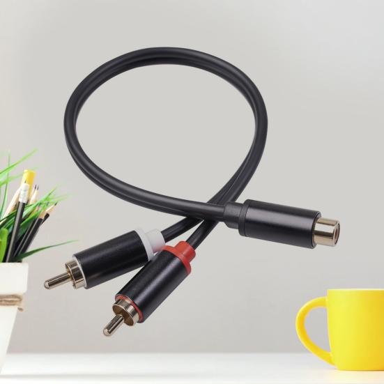 3686MMF-03 Audio Cable Portable Stable Connection 30cm Multifunctional PVC RCA Female to 2 RCA Male Splitter Cord for Power Amplifier