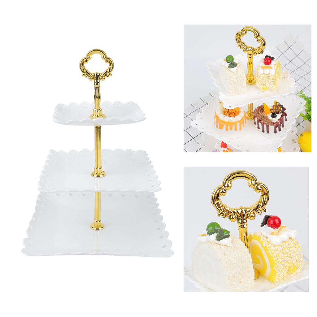 Weißer 3-stöckiger Cupcake-Ständer Stabiler Kunststoff Dekorativ Quadratisch Dessert-Serviertablett Ständer für Hochzeiten