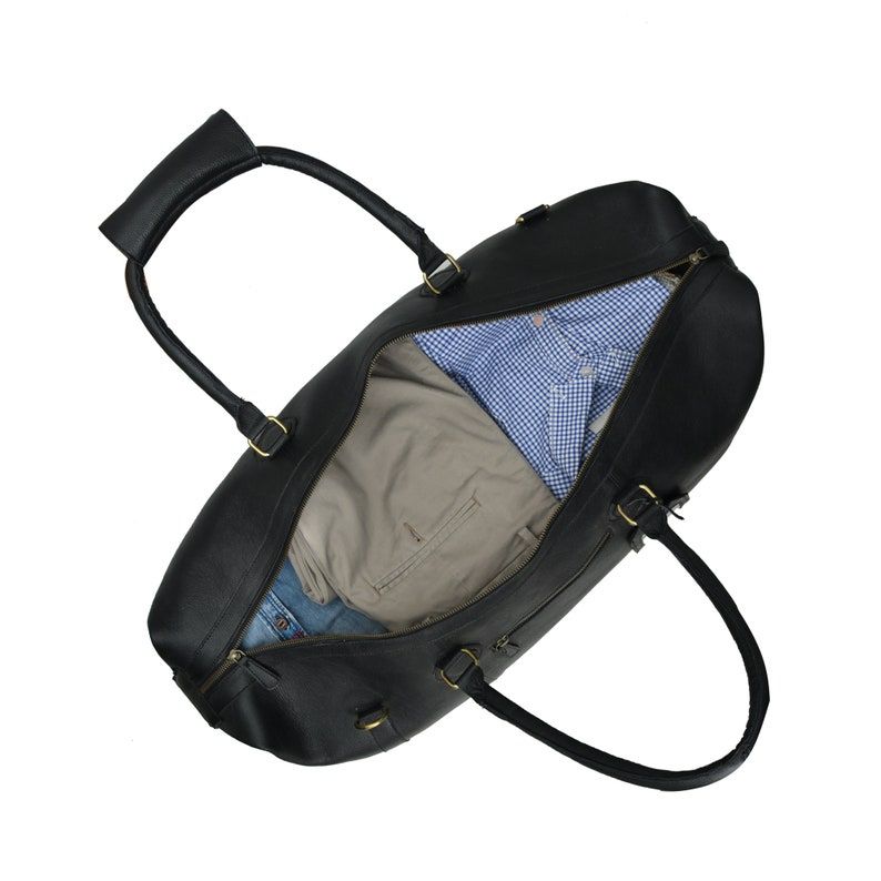 Handmade Black Leather Duffle Bag: Personalized Travel Overnight Bag