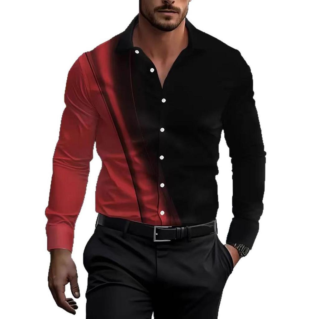 Men's Color Block Stretch Business Casual Long-Sleeved Shirt