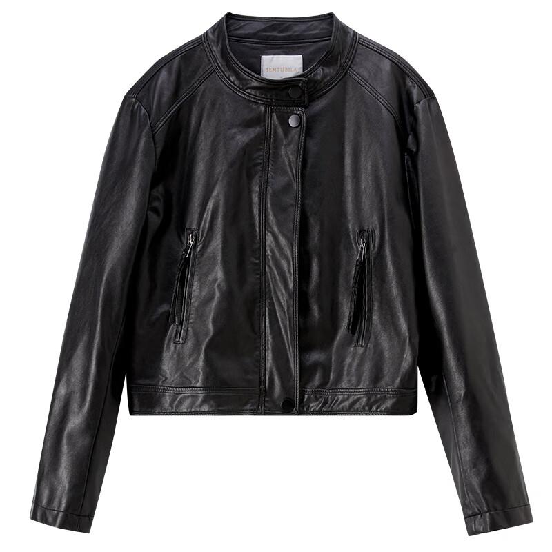 Shangdou Bila Women's Stand Collar PU Leather Motorcycle Jacket