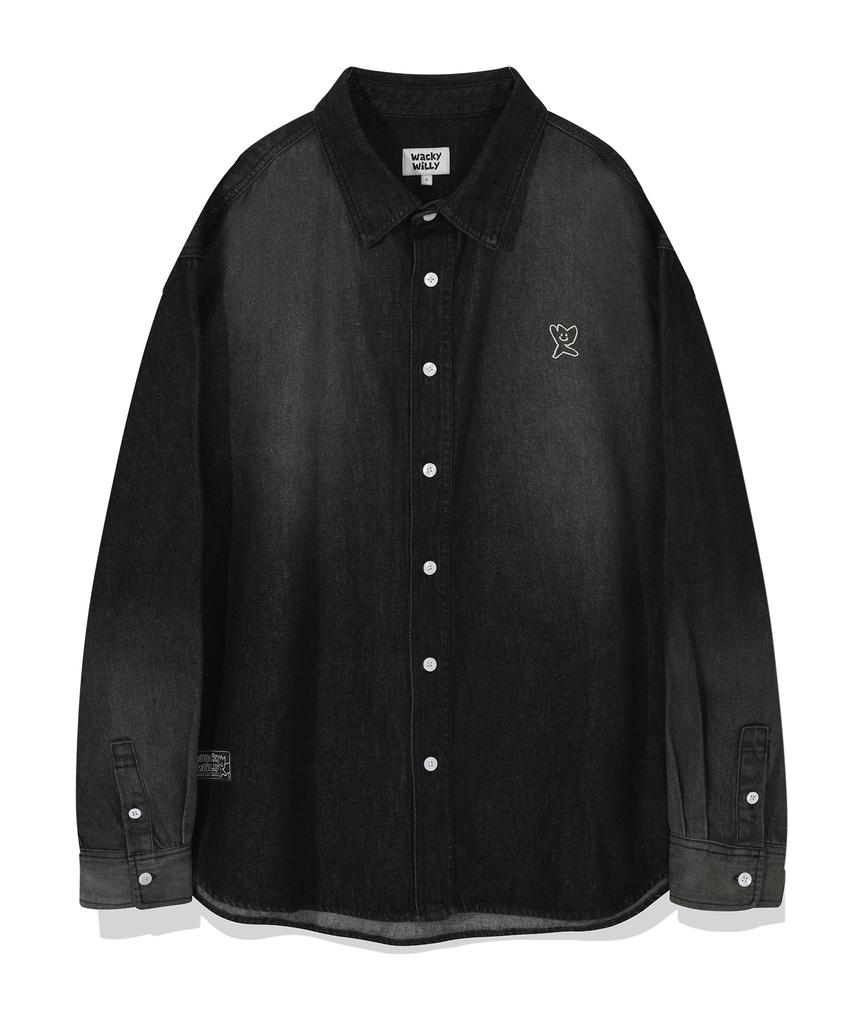 WACKY WILLY Washed Denim Long Sleeve Shirt Black