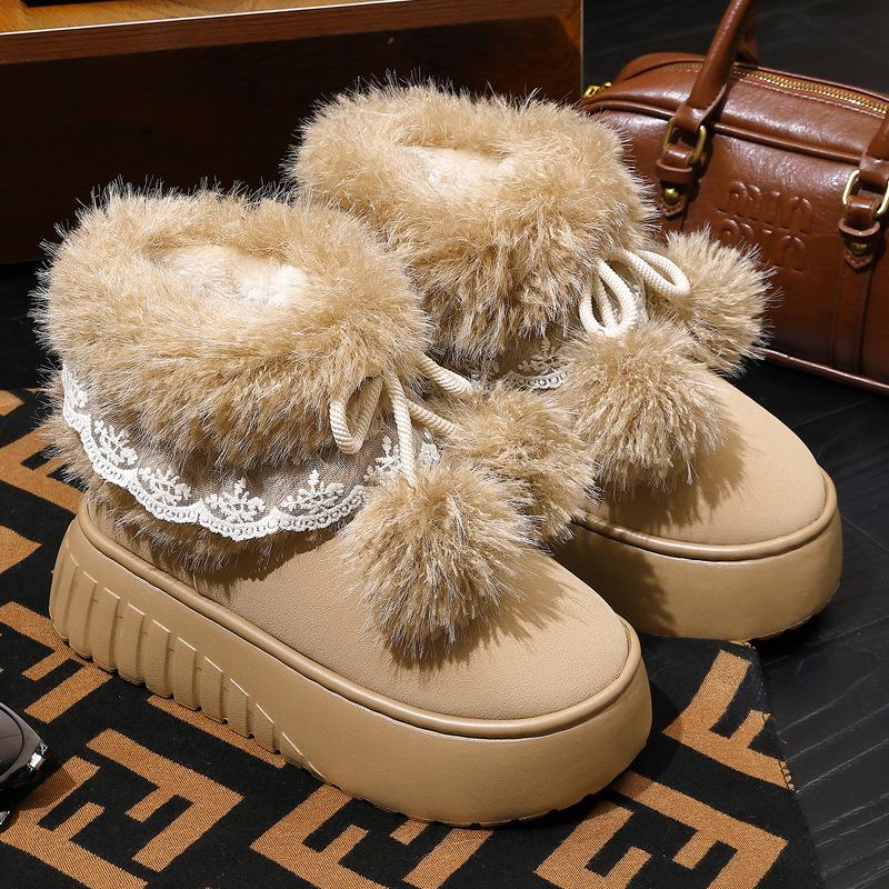High-top Thick-soled Cotton Slippers Women's Winter Wear New Velvet Thickened Non-slip Warm Cotton Shoes Women