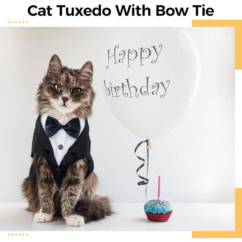 Pet Formal Tuxedo Suit With Bow Tie Classic Black Tailcoat Wedding Party Costume For Cats Small Dogs Photo Shooting Outfit