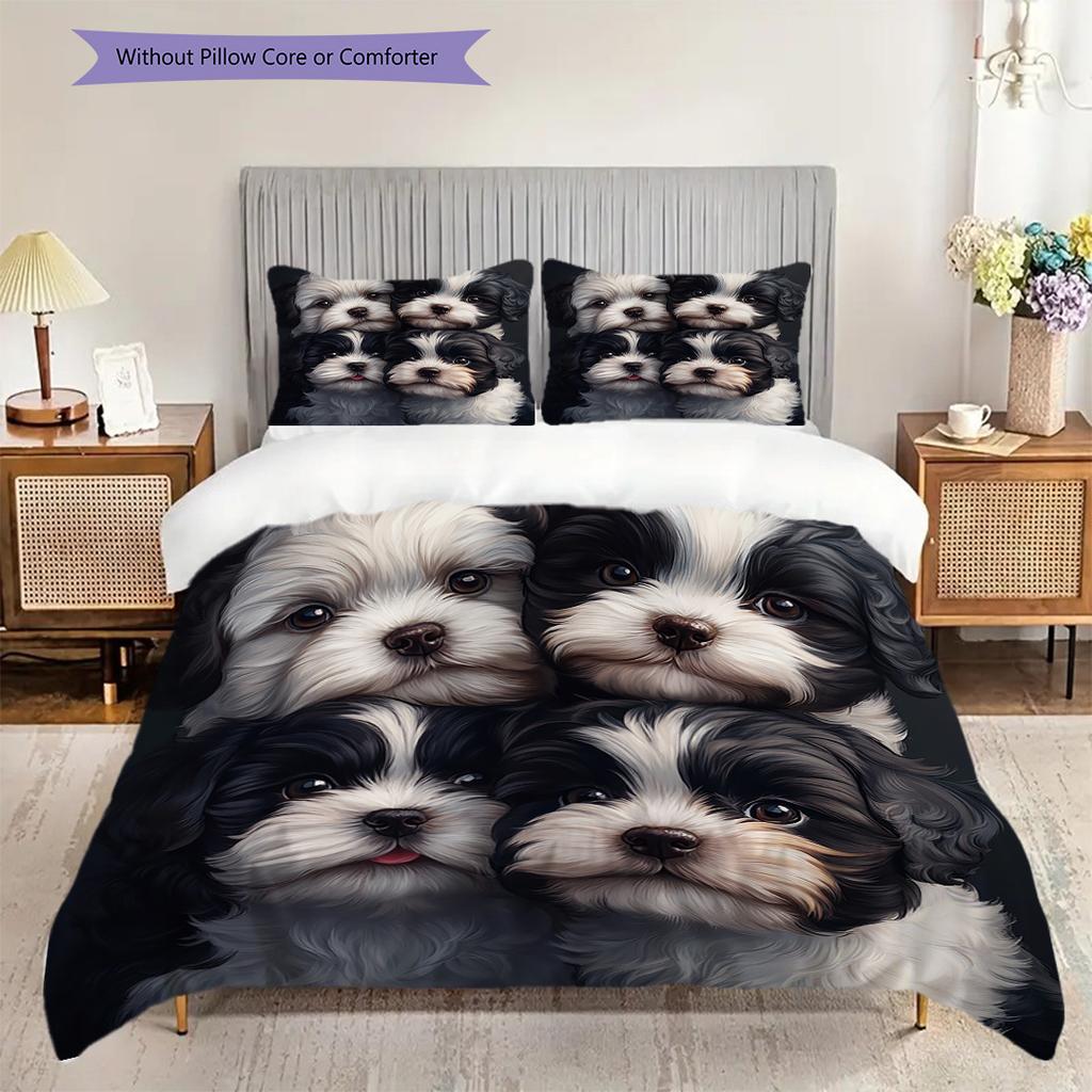 Set Biancheria da Letto Trapunta con Fantasia Bichon Frisé Copripiumino Federe Decorazione per la Casa Regalo di Compleanno (1 * copripiumino + 2 * federa, senza nucleo)