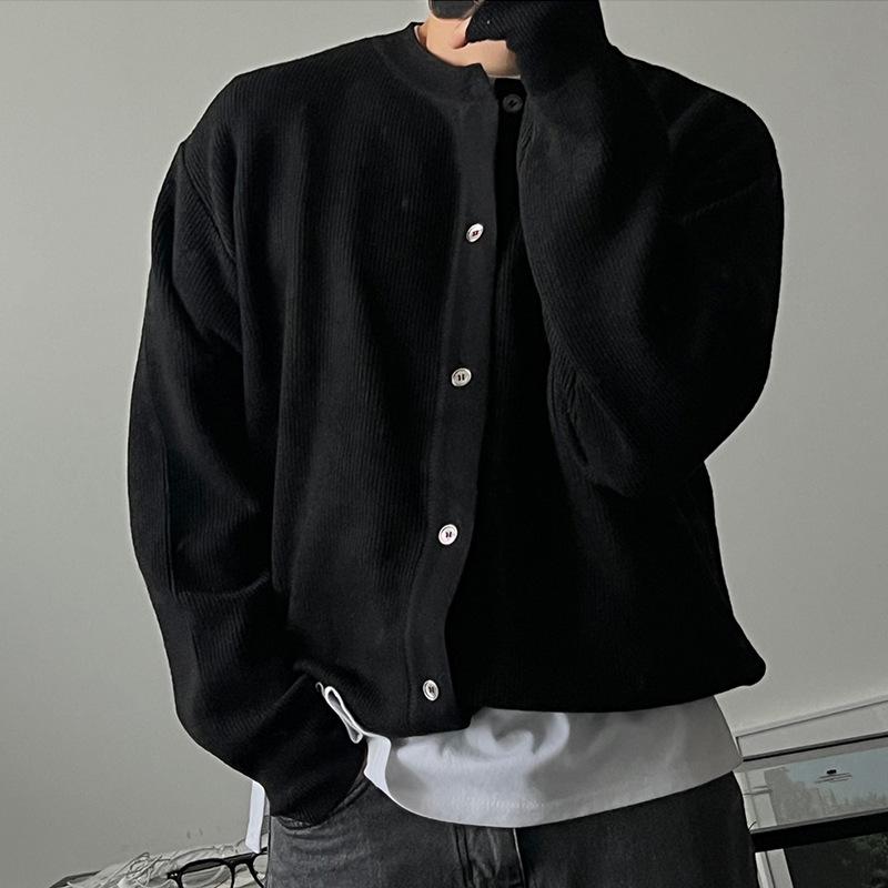 Men's High-End Woolen Cardigan - Round Neck, Autumn/Winter Casual Knitwear