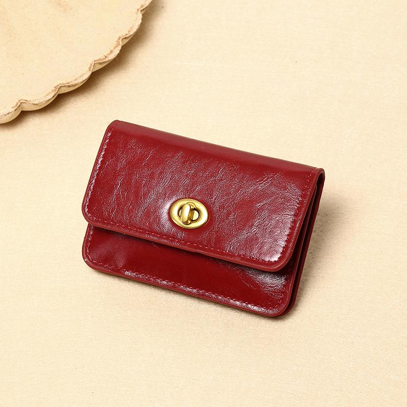 Retro Lock Buckle Women's Wallet: Solid Color Multi-layer Card Holder & Coin Purse