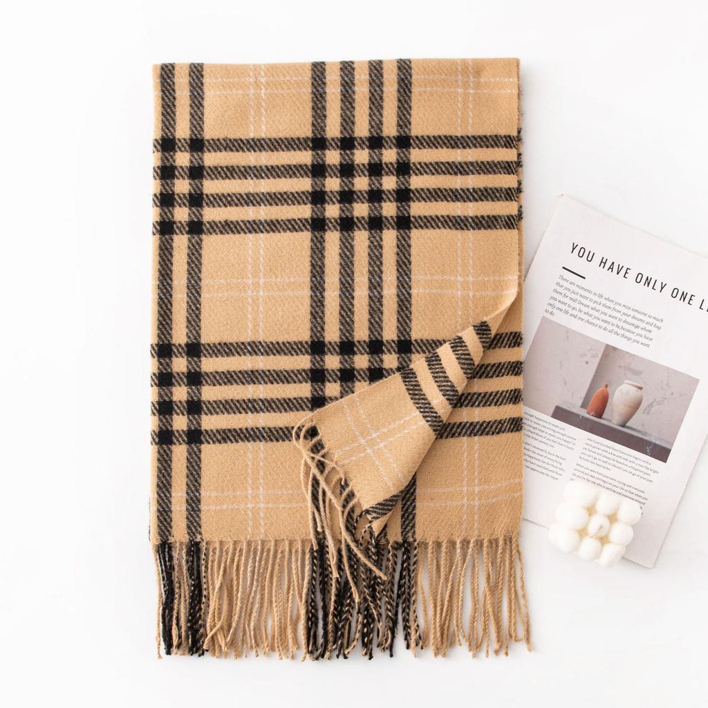 Autumn and Winter Fashion Versatile Plaid Women's Simple High End Imitation Cashmere Scarf To Keep Warm and Cold Proof Neck Scarf