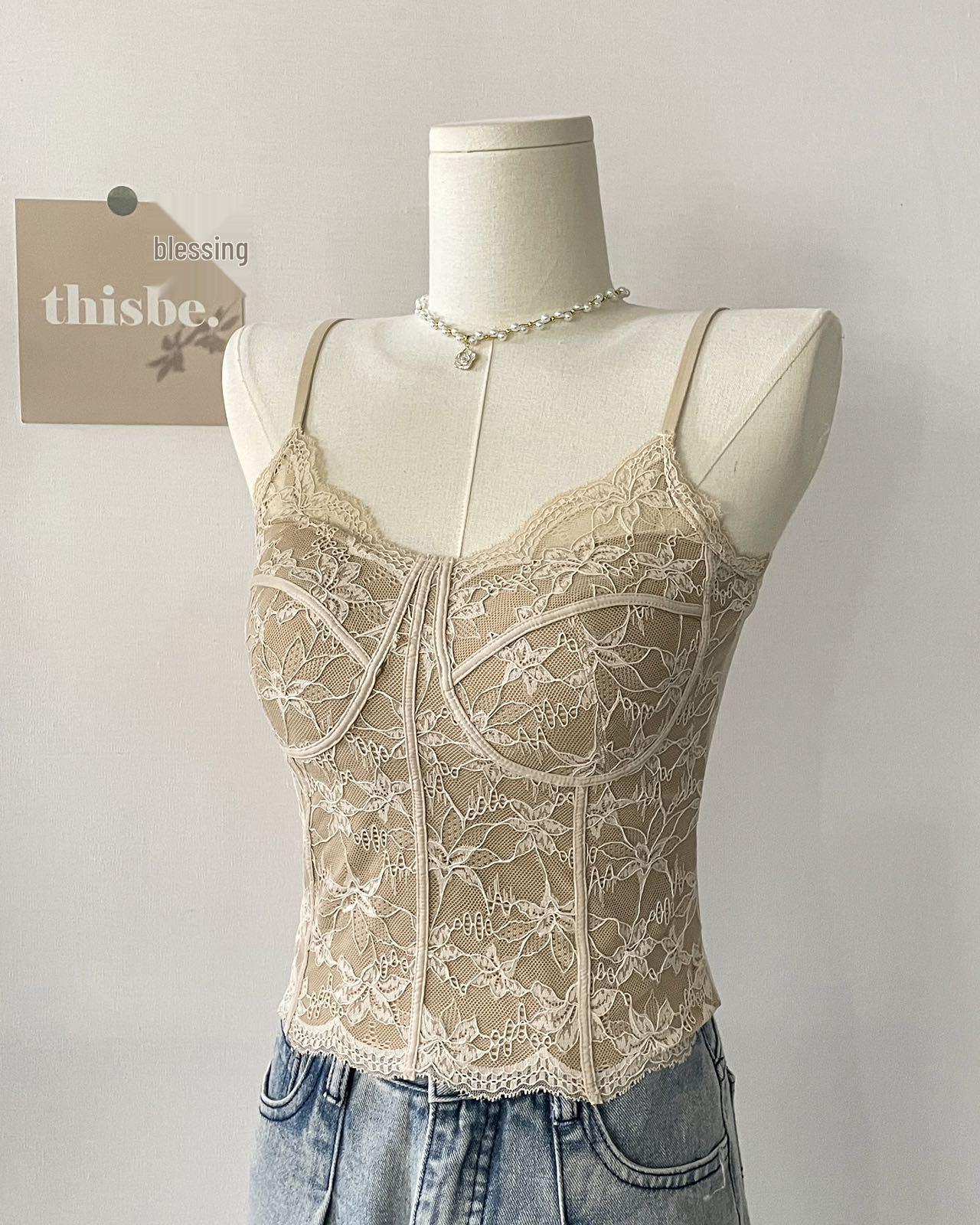 Women s Lace Camisole: Padded, Push-Up, Stylish Back, in Elegant Spring/Summer Style L [55-65 kg]