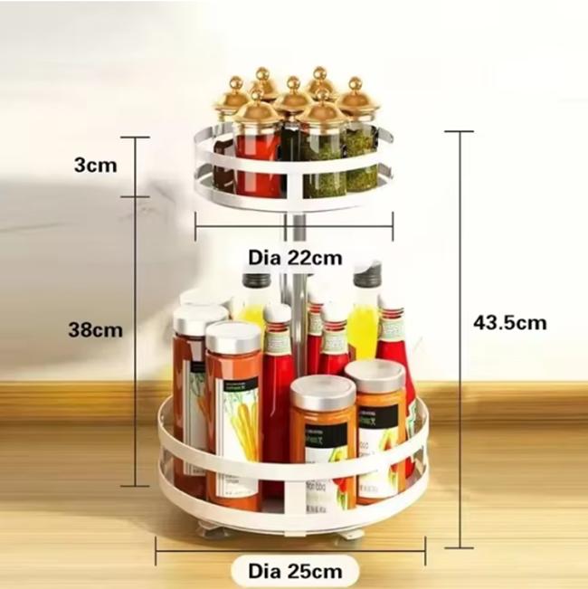 360°Rotating Kitchen Spice Rack Round Storage Container Non-Skid 2 Tier Turntable Organizer Storage Tray Cosmetics Organizer