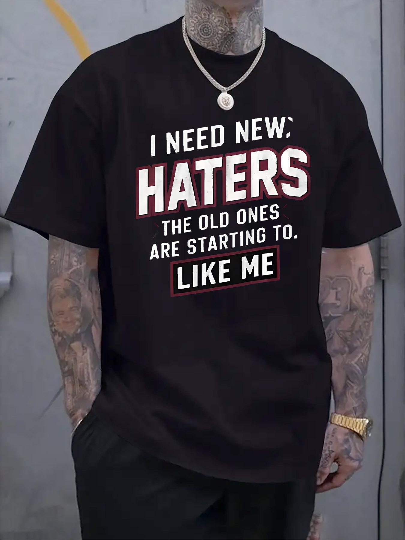 Casual Crew Neck Tshirt with I Need New Haters Print - Re... XXXL