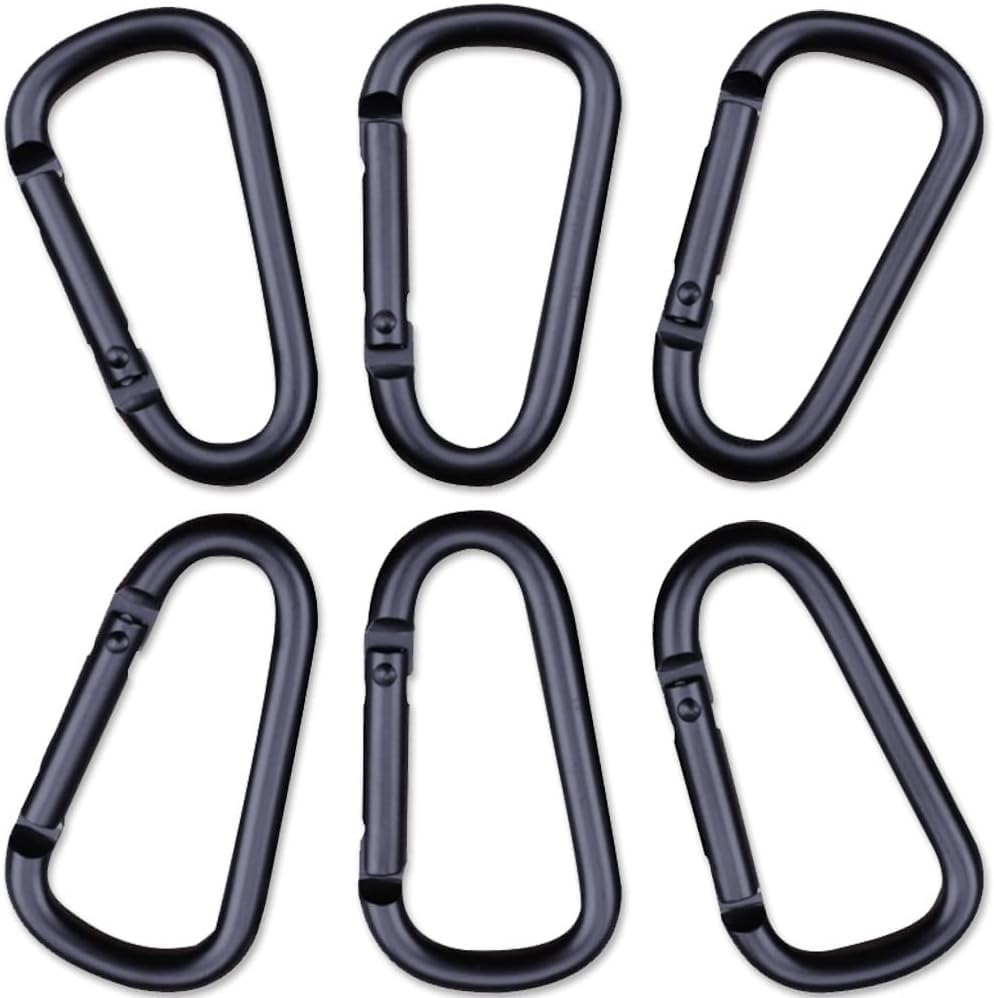 Carabiner (Aluminum Alloy/Black/6 Pack) D-shaped Carabiner Lock Spring Mini Multifunctional Length 40mm, width 22mm, wire diameter 4mm чёрный