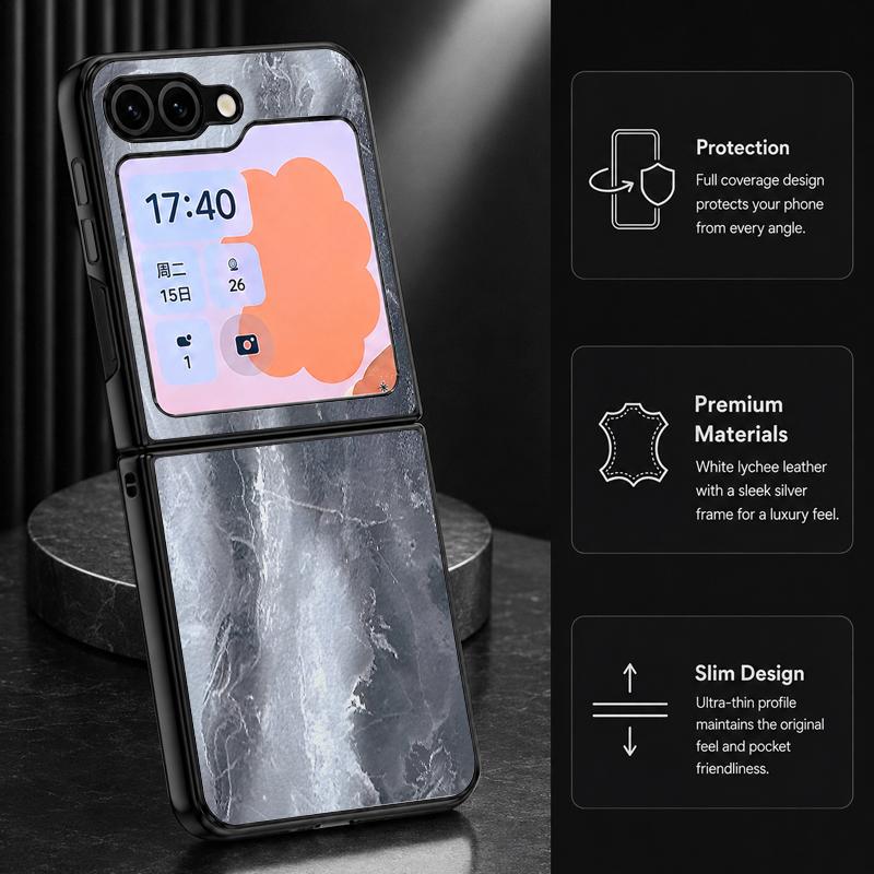Sandstone Marble Case For Samsung Z Flip 8 7 6 5 Luxury Leather Skin Hard Folding Phone Cover For Galaxy Z Flip8 Flip7 Flip6