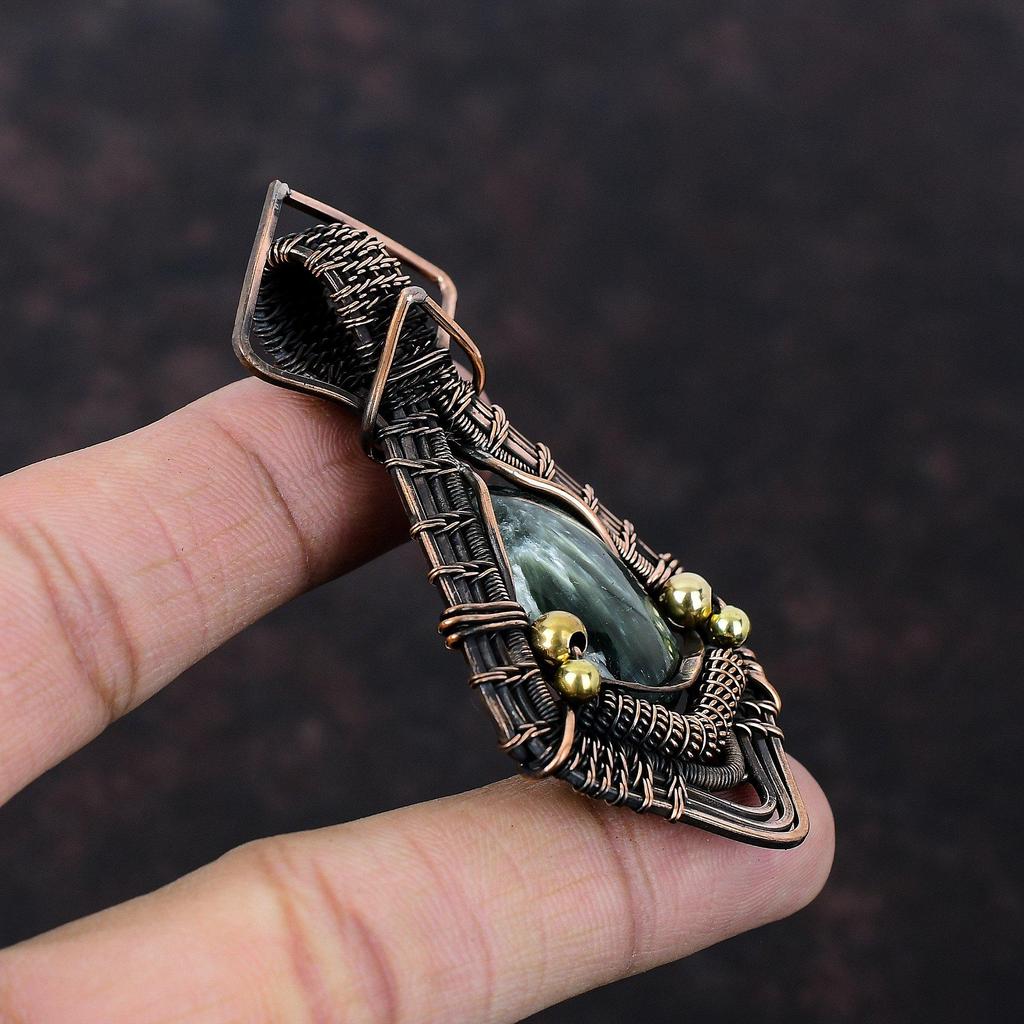 Seraphinite Pendant Copper Wire Wrapped Gemstone Pendant Handmade Copper Wire Jewelry Stylish Pendant Real Seraphinite Jewelry Gift For Her