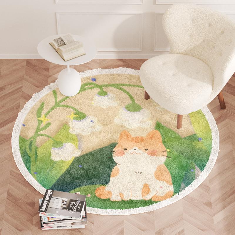 Cartoon Style Bedroom Decor Carpet Cute Round Carpets for Living Room Thicken Plush Children's Rug Fluffy Soft Bedside Floor Mat