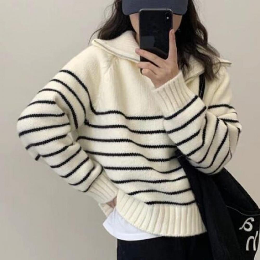 Navava Men Warm Daily Stripe Half Zip Long Sleeve Knit Sweater Nk3446