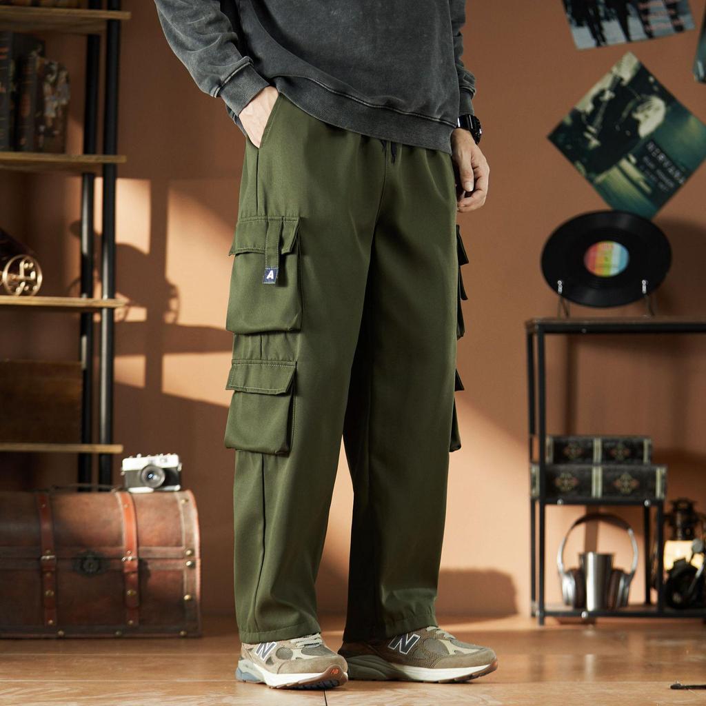 Men's High Street Trend Multi-Pocket Loose Casual Pants: Spring & Autumn Fashion Straight-Leg Trousers