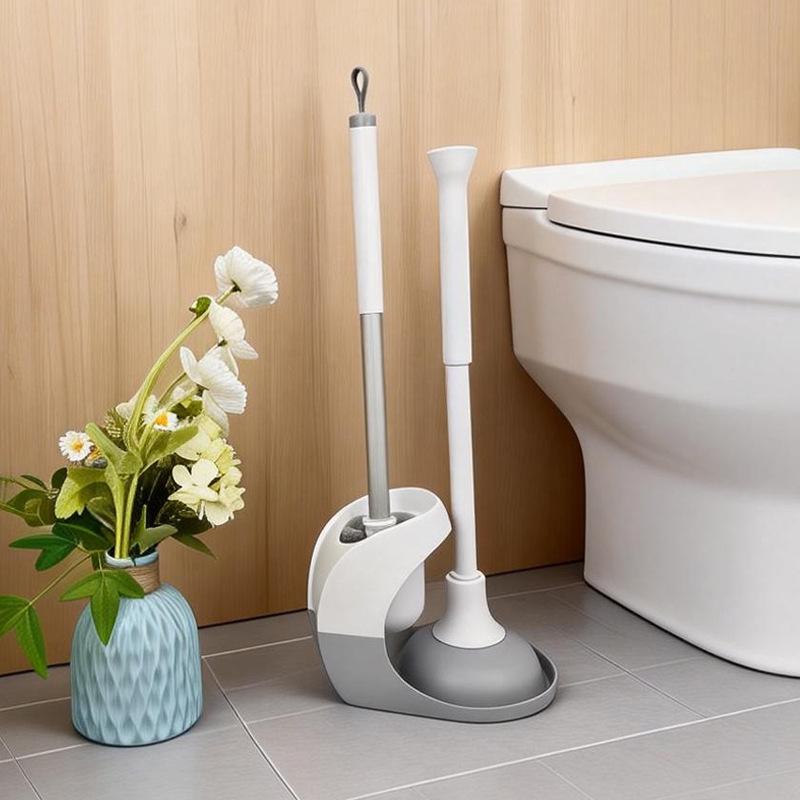 Wall-Mountable Soft Bristle Toilet Brush Set with Base серый