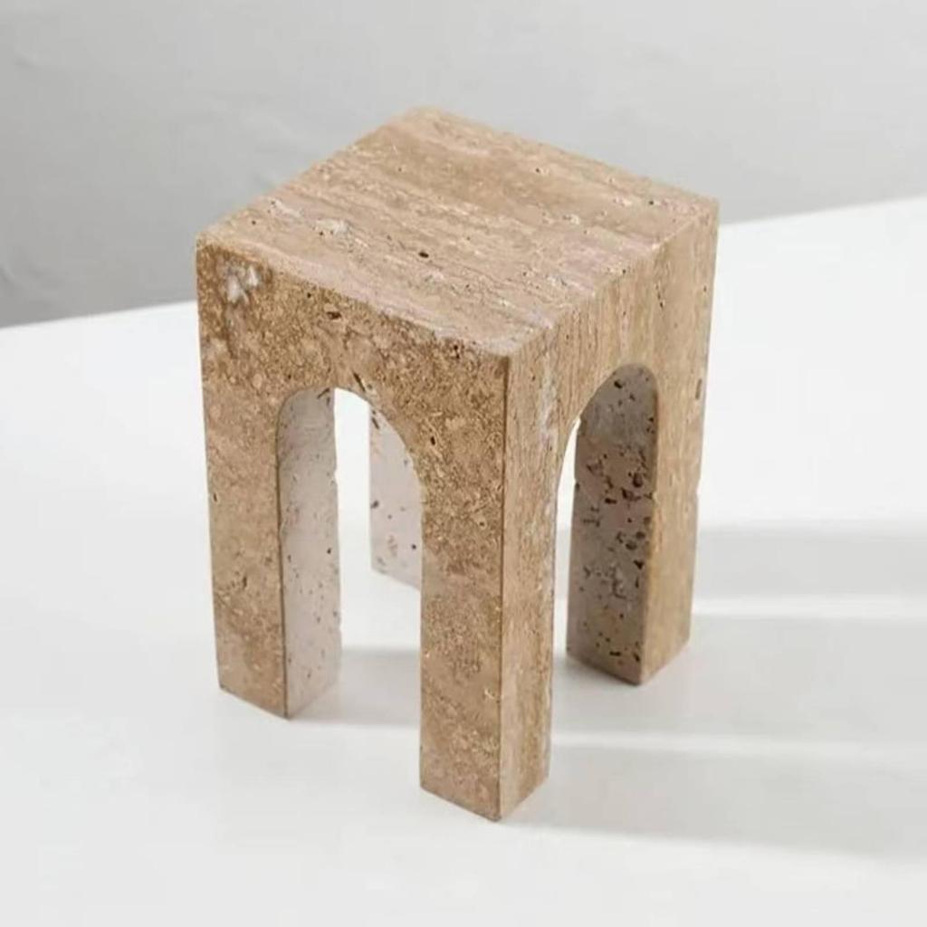 Geometric Resin Decor with Arched Cutouts Compact Arch Ornament StoneTextured Architectural