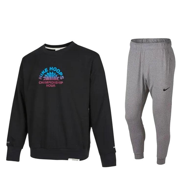 

Nike Свободный топ с принтом и круглым вырезом и удобные мягкие длинные брюки Повседневный спортивный комплект Унисекс комплекты DJ3025-010+AT5697-084 S