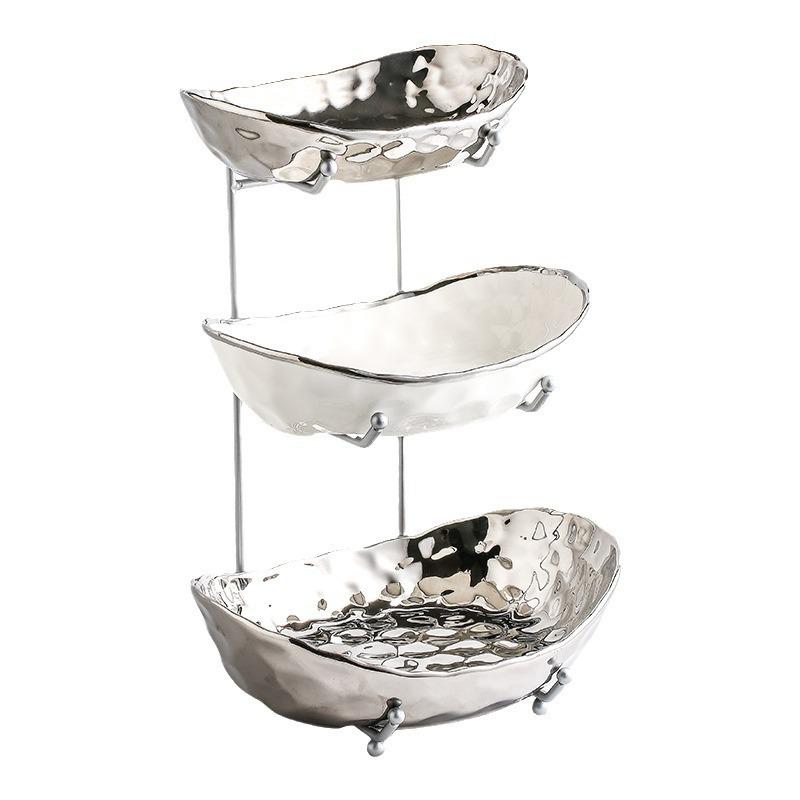 Elegant Multi-Layer Ceramic Fruit Bowl with Electroplating - High-Value Dried Fruit Storage Rack