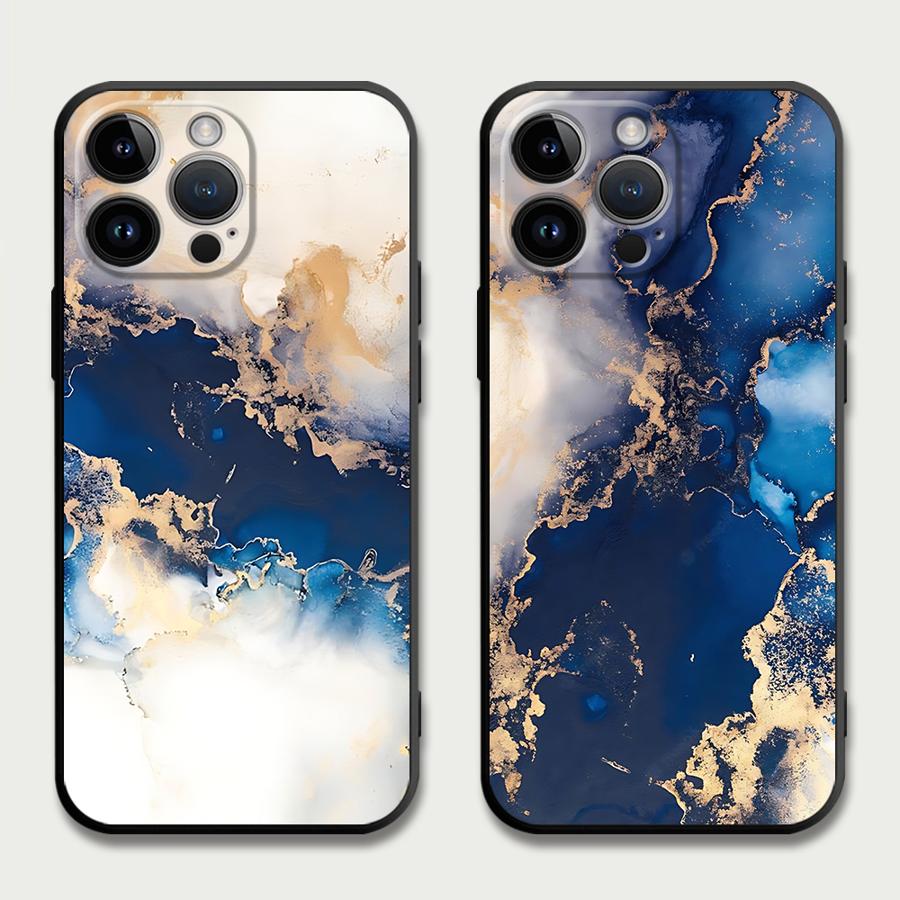 Fashion Marble Blue Case for iPhone 16 15Pro 12 13 14 11 Pro Max XR 7 8 SE XS MAX 12Mini 16 Plus 14Pro 13Pro Phone Cover Capa