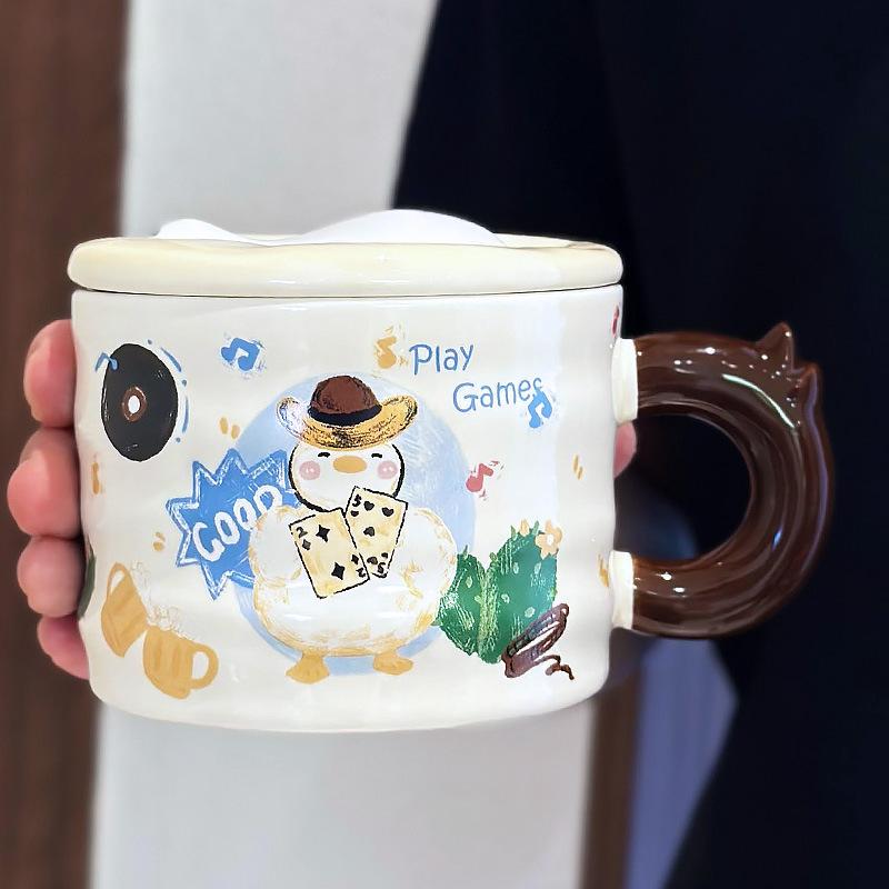 

Милая забавная керамическая чашка-утка с крышкой, милая керамическая чашка, подарок для пары, чашка с дизайном для девочки, с высокой внешностью 330ML