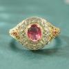 Vintage Inlaid Red CZ Women's Ring Aesthetic Gold Color Hand Carving Hollow Daily Wear Party Jewelry Anniversary Gift