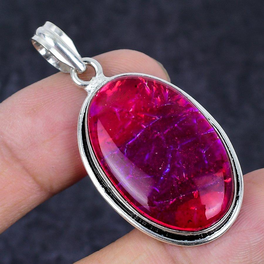 Pink Triplet Opal Gemstone Handmade 925 Sterling Silver Pendant 1.85" j1a61