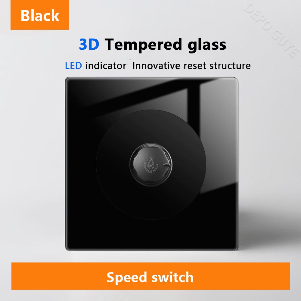 Luxury LED Indicator Light Switch Black Tempered Glass Piano Key Self-reset Wall switch,UK EU Universal USB C Electrical Socket