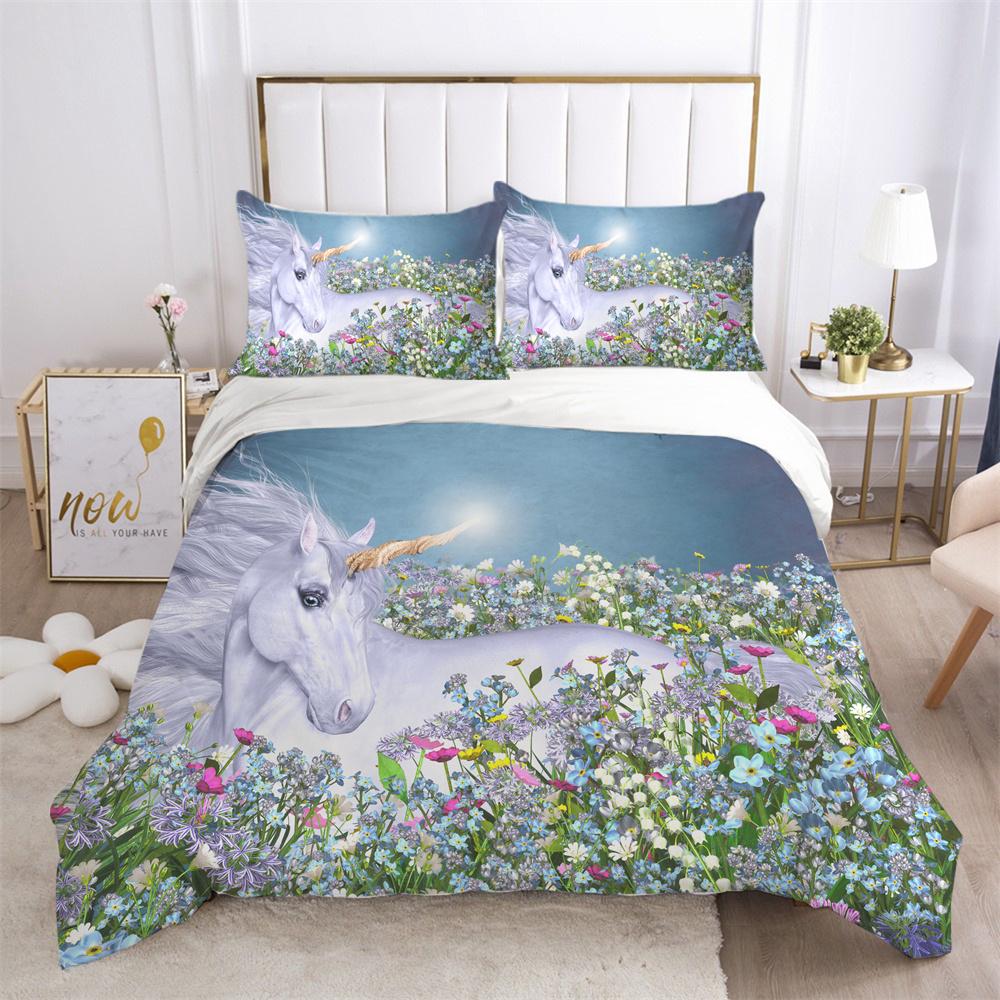 Unicorn Printed Bedding Set King Size Teen Bed Clothes Soft Highend Polyester Fashion Home Bedding Set