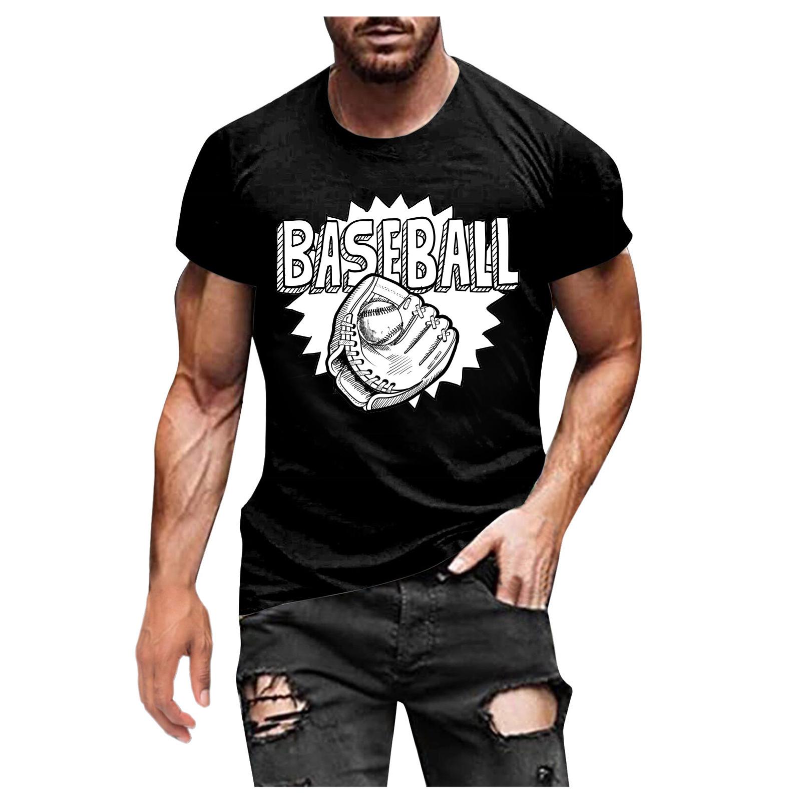 

Бейсбольная футболка, милые бейсбольные футболки с рисунком, мужские софтбольные рубашки с буквенным принтом, повседневные спортивные топы с короткими рукавами M чёрный