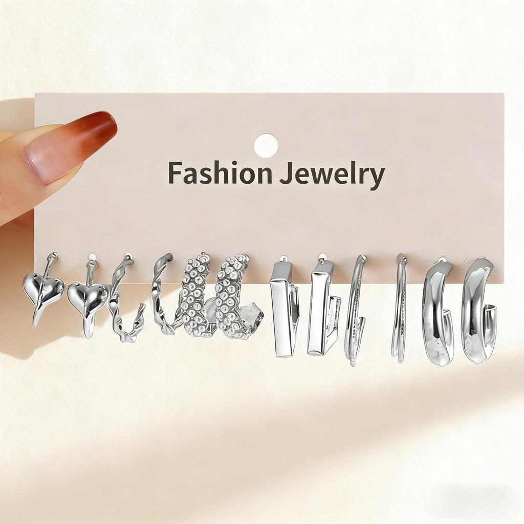 European and American Style C-shaped Butterfly Chain Earrings - 6 Pair Set, Women's Light Luxury Fashion.
