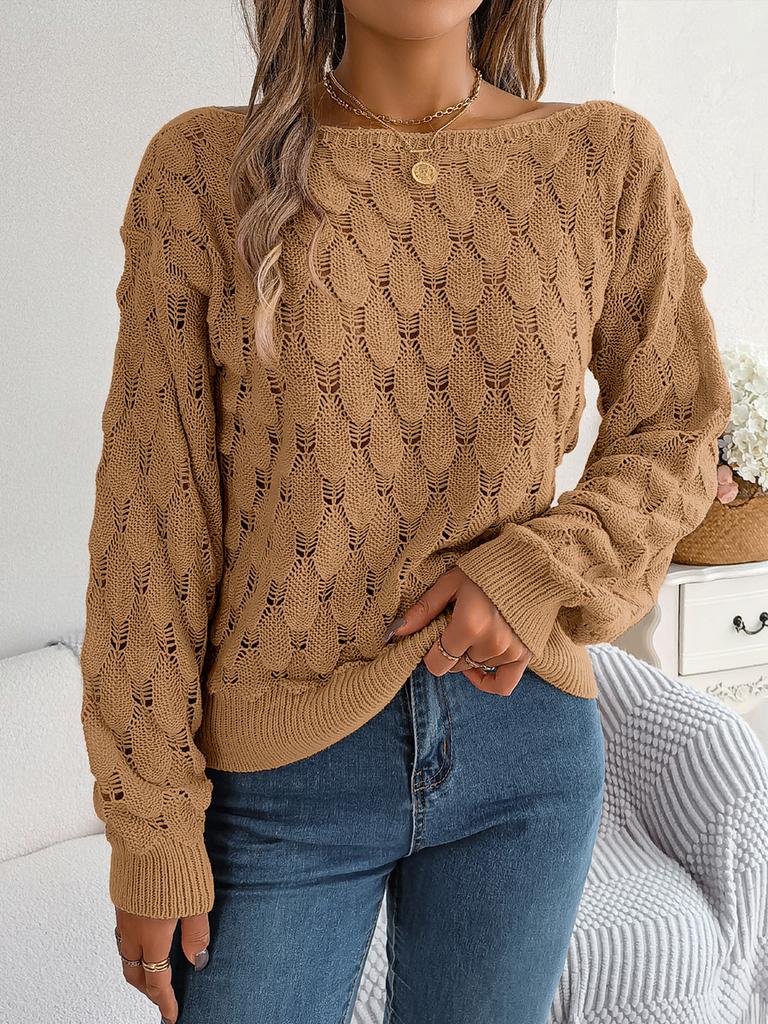 Herbst Winter Lässig Hohl Ein-Schulter Laternenärmel Strickpullover Damenbekleidung