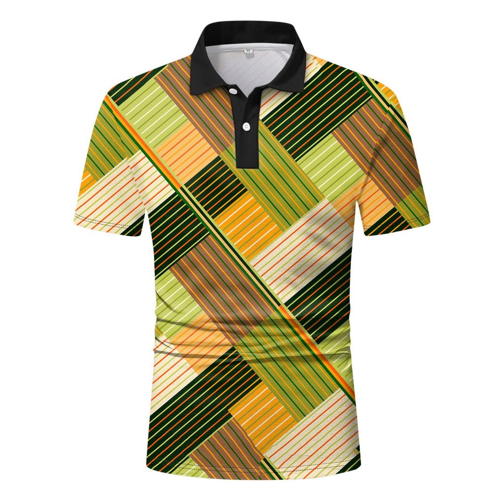 Men's Summer Sportswear Button Lapel Printed Short Sleeve Shirt Casual Golf Breathable Comfortable Tops