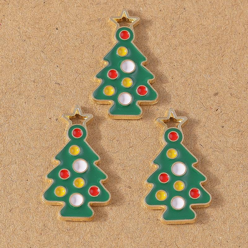 10pcs Enamel Christmas Tree Snowman Pendant Charms for Jewelry Making Christmas Earrings Necklaces DIY Accessories Supplies