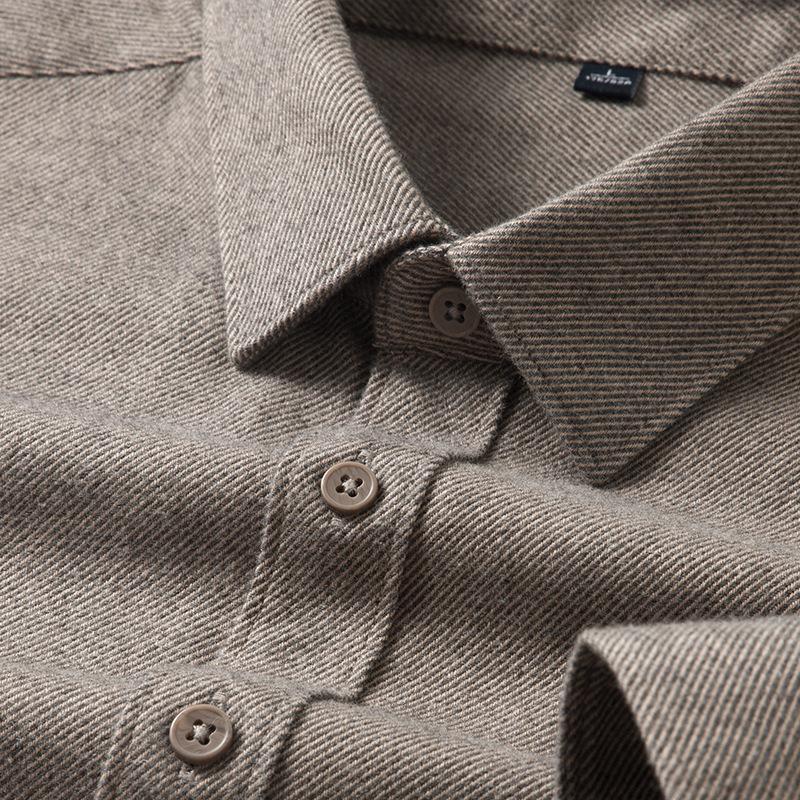 Camicia da Uomo, Camicia Calda in Lana, Manica Lunga, Camicia da Pendolare per Mezza Età, Primavera e Autunno, Business Casual