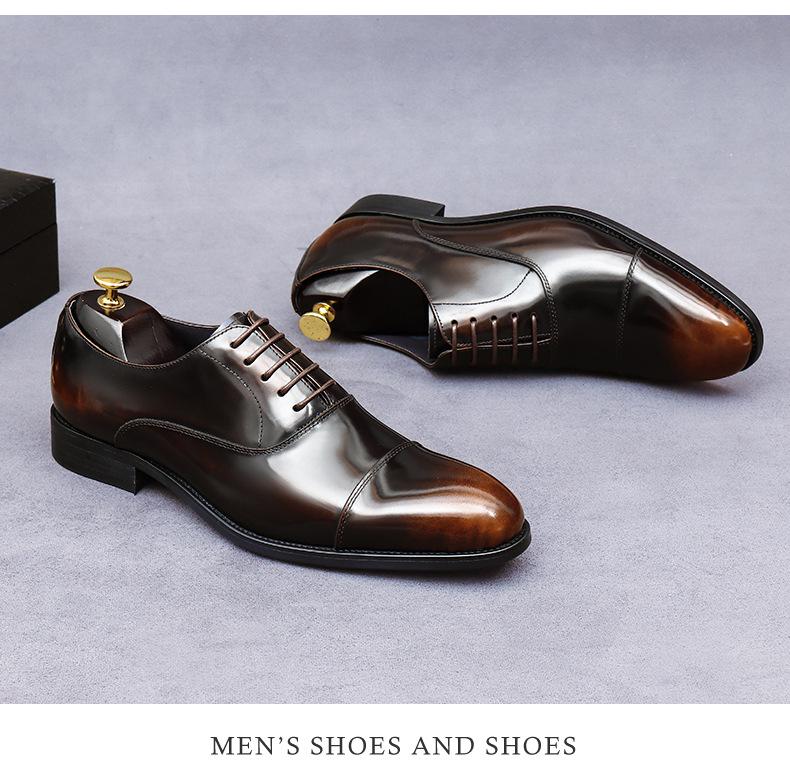 European Handmade Glossy Leather Oxford Shoes - Men's Genuine Cowhide, Three-Eyelet Business Formal Low-Top Style