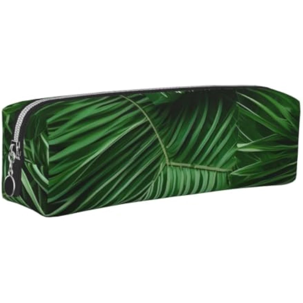 Cute Green Palm Leaf Print Unisex Pencil Case Pouch Office Travel Stationery Organizer Storage Ba...