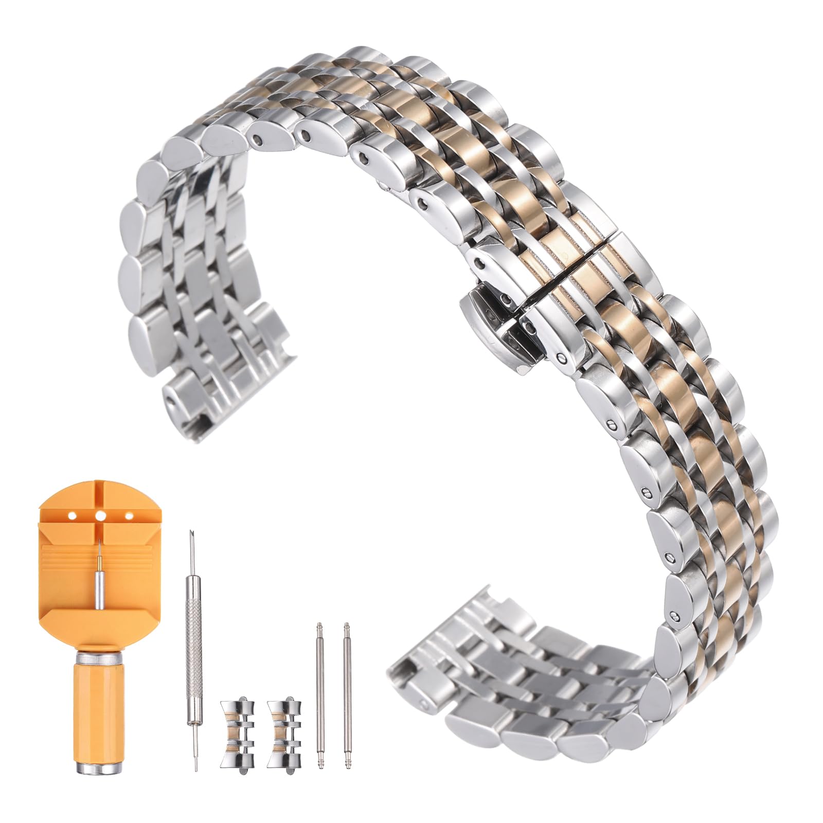 

[uxcell] Stainless Steel Watch Band 16mm Quick Release Metal Polished Finish Replacement Butterfly Buckle Watch Strap with Removal Tool Men s Women s