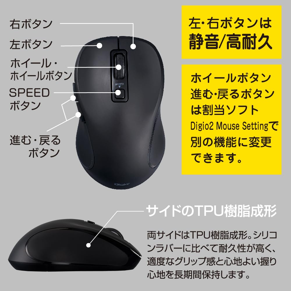 Digio2 Wireless, Quiet, 5-Button, BlueLED Wireless Mouse, Blue, Z0172