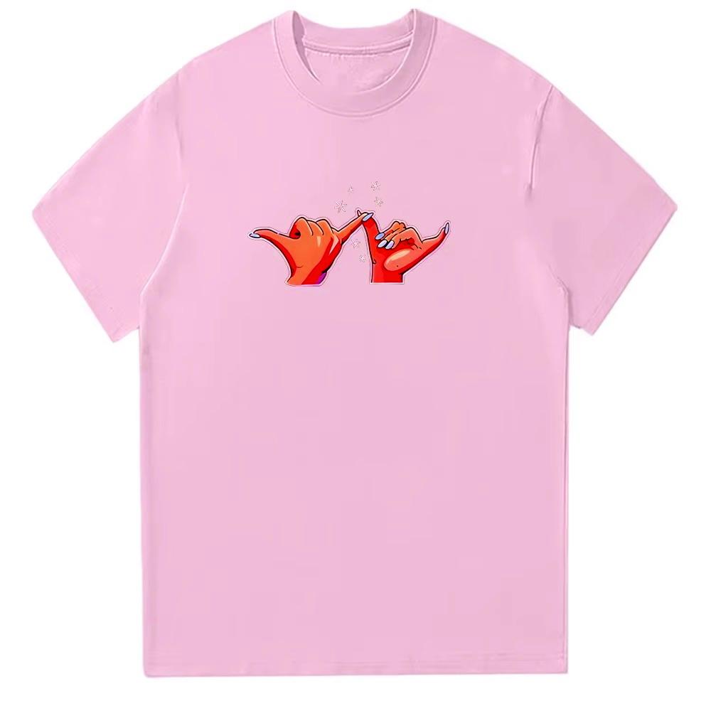 Touch Hands Tee Fashion O-neck High Street Tops Summer Cotton T Shirts Unisex Short Sleeve Clothes Autumn and winter innerwear