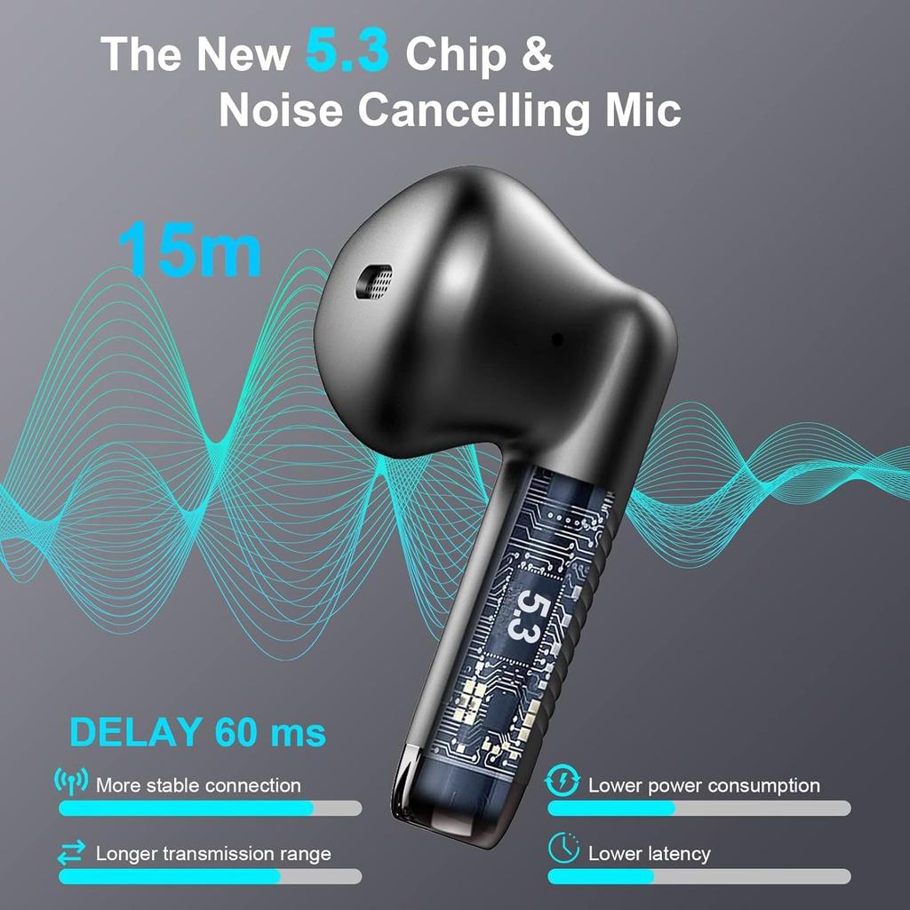 Donerton True Wireless Earphones, Dual Microphone Noise Cancelling with Deep Bass, Bluetooth 5.3 IPX7, Up to 30 Hours Playback