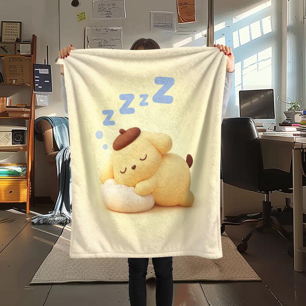 1PC Pompompurin Print Flannel Blanket, High quality All Seasons, Home Decor, Warmth and Comfort, Perfect for Christmas Gifts