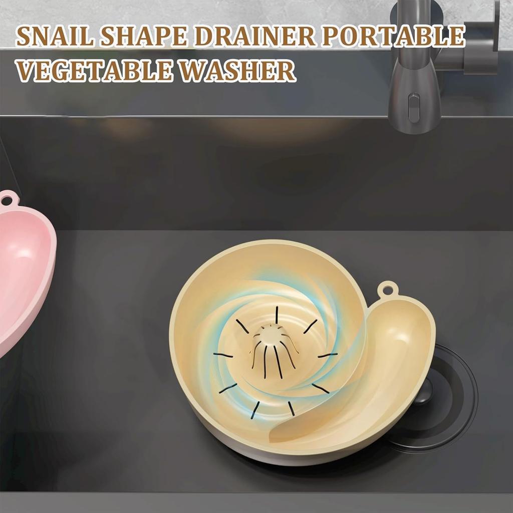 Snail Shape Drainer Portable Vegetable Washer – 4-in-1 Fruit and Vegetable Wash Bowl with Rotating Colander, Fruit Cleaner Spinner