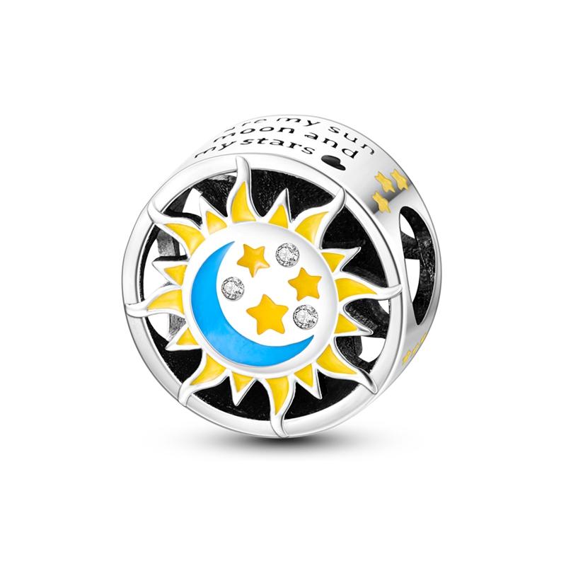 Copper Luminous Star Moon Pendant Fit Pandach Original Diy Bracelets Charm Beads Anniversary Birthday Gifts Luxury Jewelry