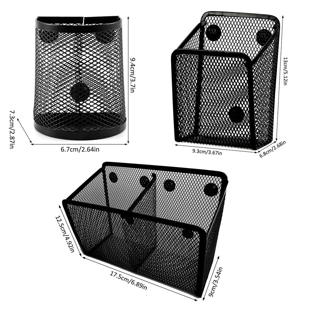 Metal Mesh Pen Cup Sturdy Magnetic Pencil Holder Portable Large Capacity Magnetic Marker Storage Basket for Desktop Storage